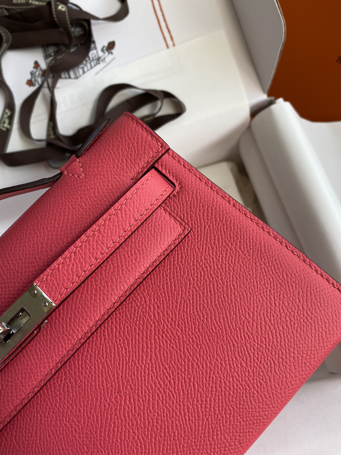 Hermes Mini Kelly Pochette 22cm Bag In Rose Red Epsom Leather